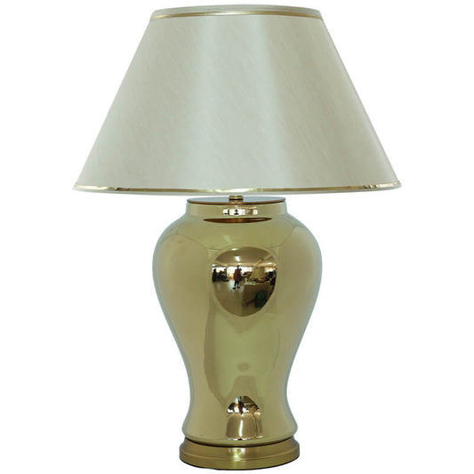 Gold Jar Lamp with Beige Shade