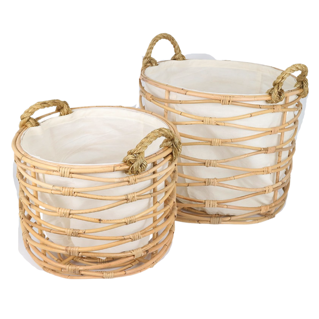 Wavy Thick Rattan Basket Set